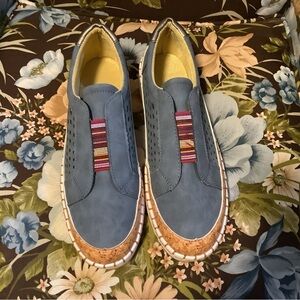 Men's Blue Suede-look with Cork Slip on Casual Shoes Loafers Size 9.5